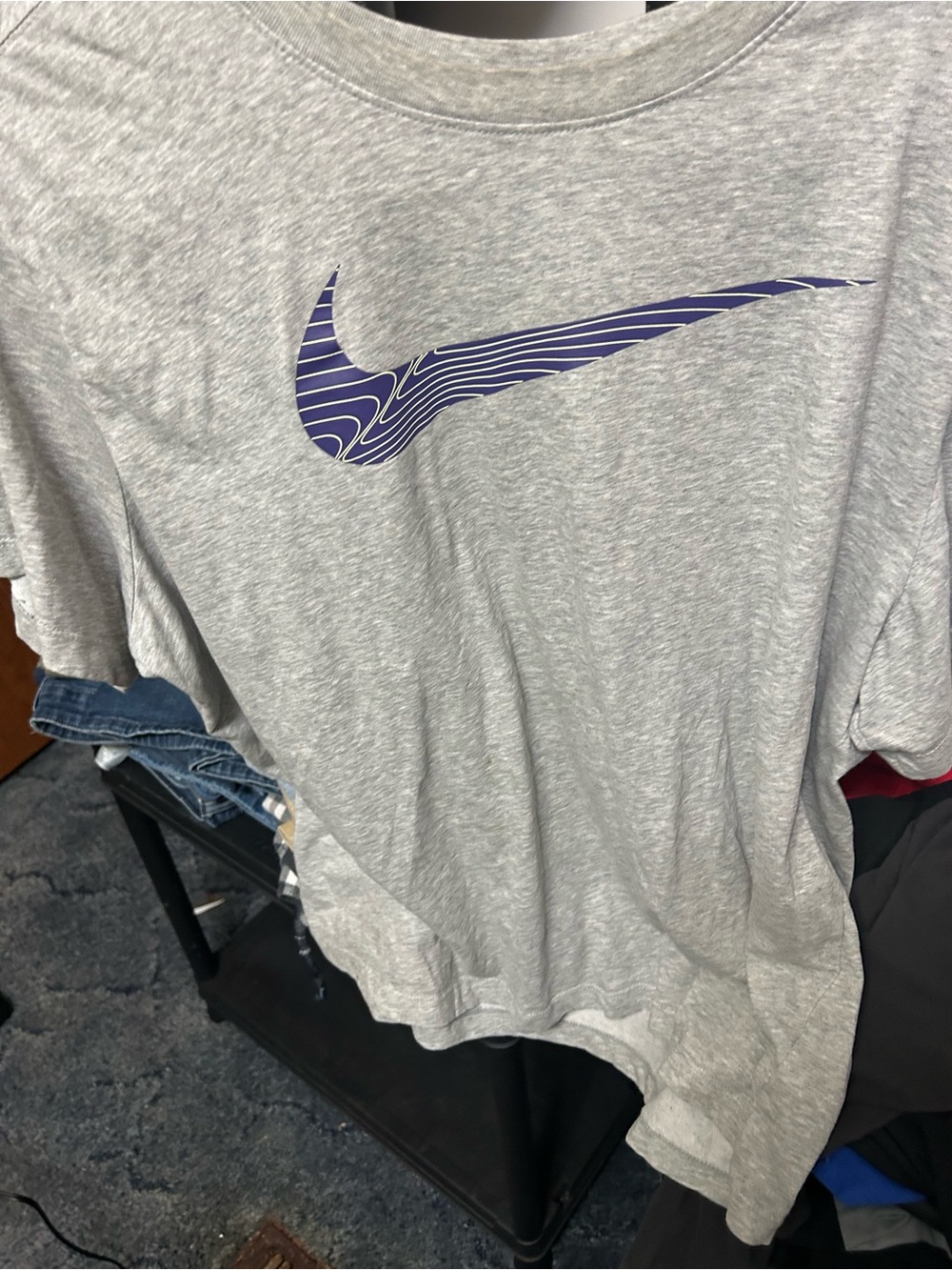 Nike Light Gray Tee with Navy Patterned Swoosh